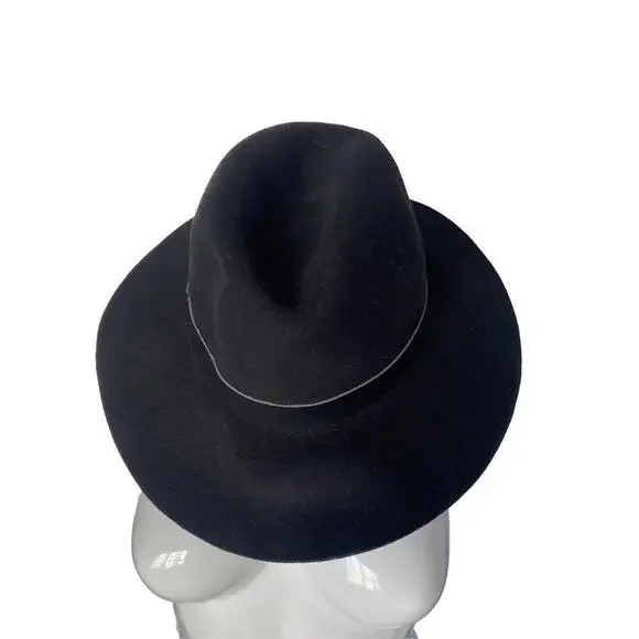 NWT Hat Attack Womens 100% Wool Felt Brimmed Fedora Leather Trim Black Hat - Picture 7 of 12